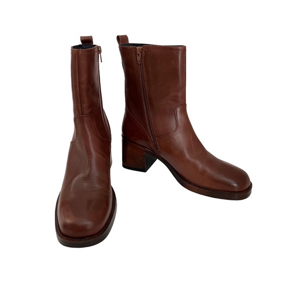 Leather Block Heel Booties - Picture 4 of 10